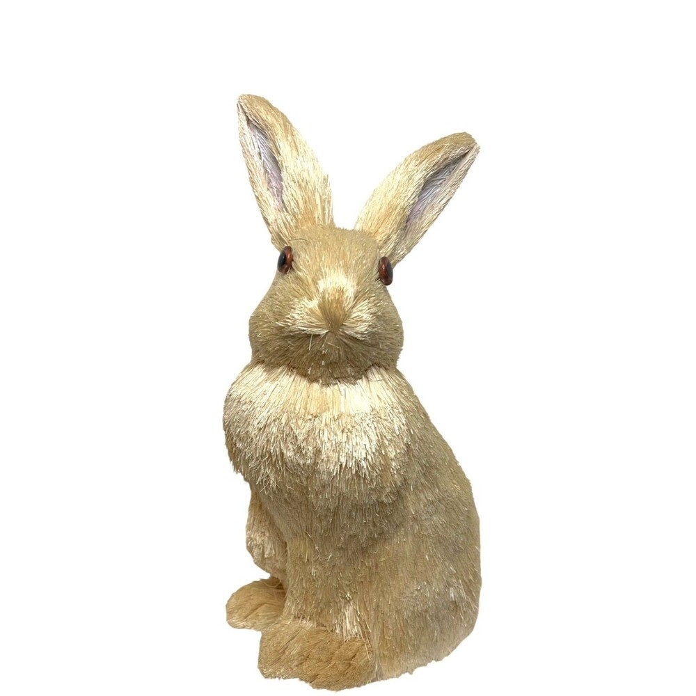 Straw Bunny Rabbit Figurine Decoration 12" Tall Handmade Easter Home Decor
